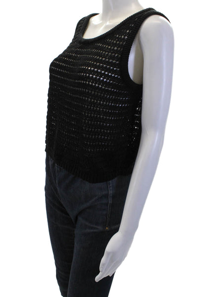 Nation LTD Womens Black Cropped Tank Cotton Round Neck Boho Size S