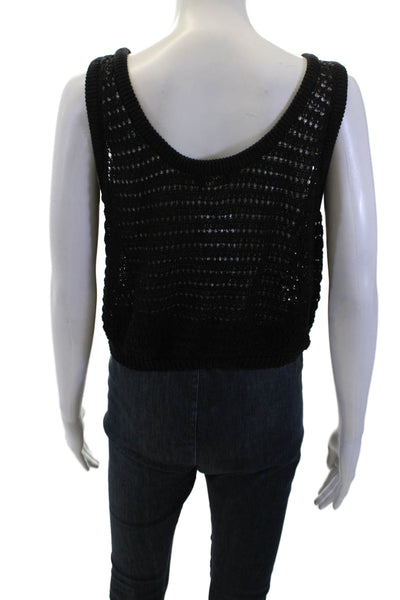 Nation LTD Womens Black Cropped Tank Cotton Round Neck Boho Size S