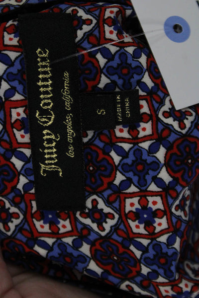 Juicy Couture Womens Silk Aztec High-Neck Button-Up Blouse Blue Size S