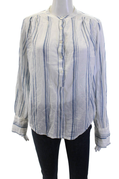 Frame Women Striped Cotton Button-Up Blouse Long Sleeve White Bohemian Size M