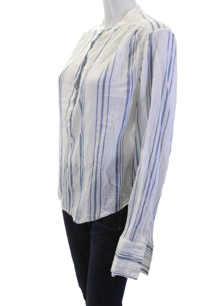 Frame Women Striped Cotton Button-Up Blouse Long Sleeve White Bohemian Size M