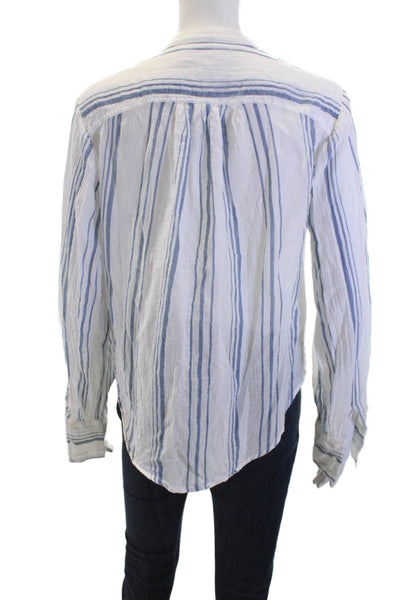 Frame Women Striped Cotton Button-Up Blouse Long Sleeve White Bohemian Size M
