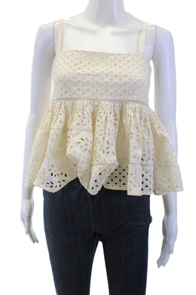 Rhode Women Beige Cropped Camisole Square Neck 100% Cotton Bohemian Size XS