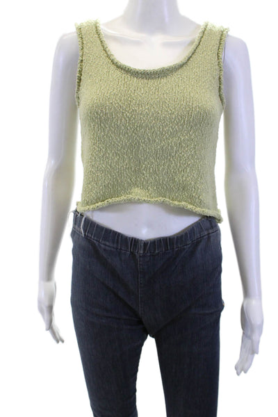 Miou Muse Women Cropped Tank Top Green Round Neck 90s Cotton-Acrylic Size S