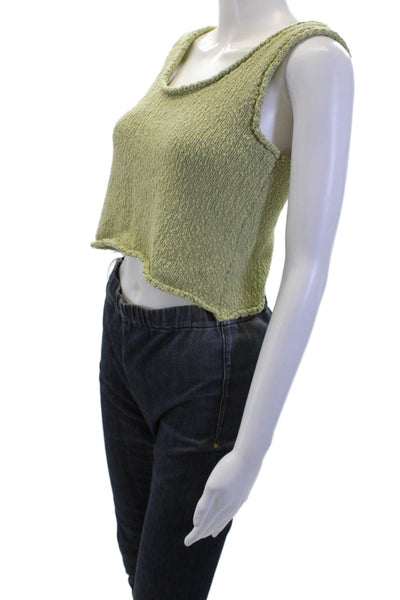 Miou Muse Women Cropped Tank Top Green Round Neck 90s Cotton-Acrylic Size S