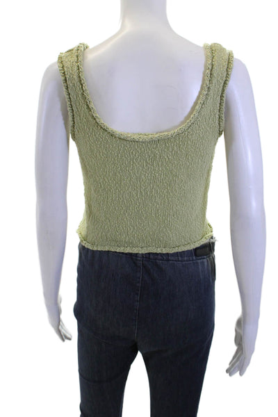 Miou Muse Women Cropped Tank Top Green Round Neck 90s Cotton-Acrylic Size S