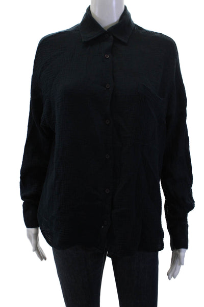 Stateside Women Black Cotton Collared Button-Up Top Long Sleeve Size XS