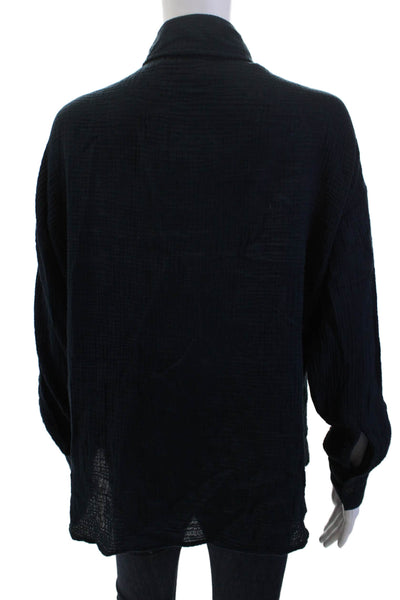 Stateside Women Black Cotton Collared Button-Up Top Long Sleeve Size XS