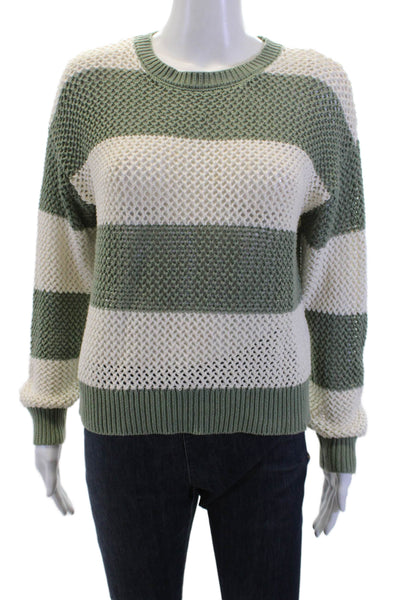 Z Supply Womens Green Striped Cotton Pullover Sweater Crew Neck Size XS