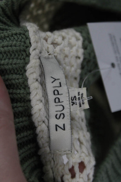 Z Supply Womens Green Striped Cotton Pullover Sweater Crew Neck Size XS