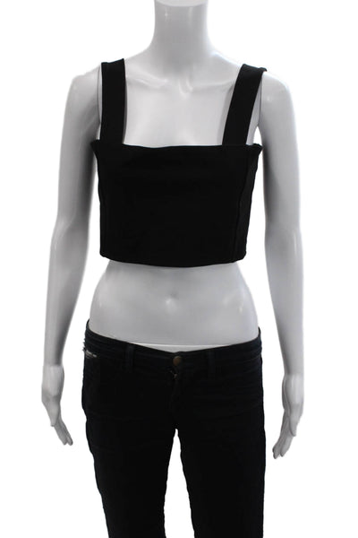 Zara Women Cropped Sleeveless Square Neck Black Tank Size L