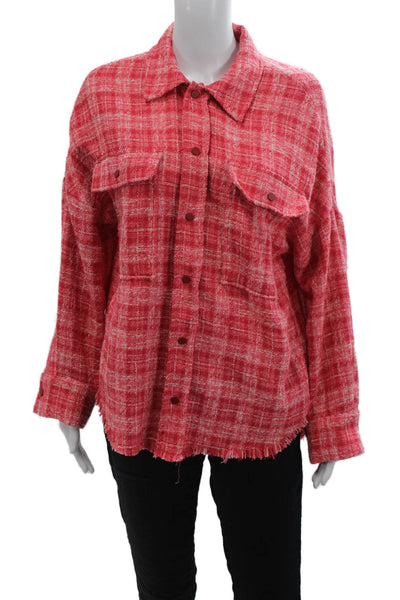 Zara Women Plaid Collared Button Jacket Red Polyester Long Sleeve Size XS