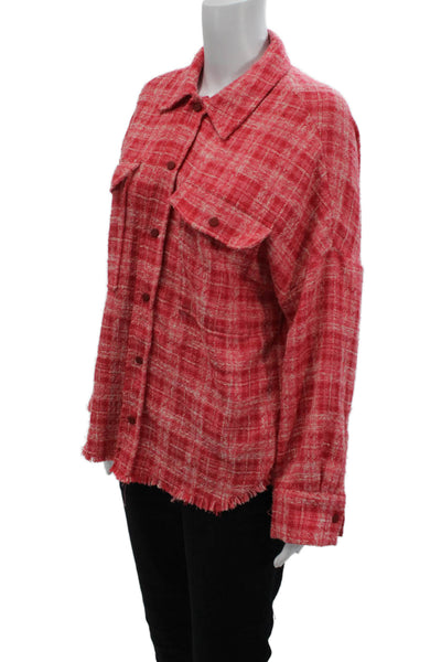 Zara Women Plaid Collared Button Jacket Red Polyester Long Sleeve Size XS