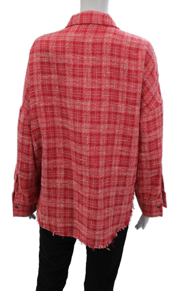 Zara Women Plaid Collared Button Jacket Red Polyester Long Sleeve Size XS