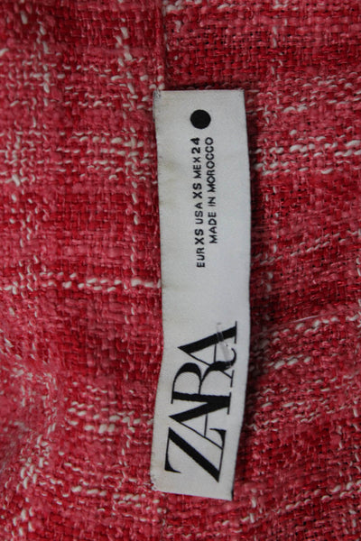 Zara Women Plaid Collared Button Jacket Red Polyester Long Sleeve Size XS