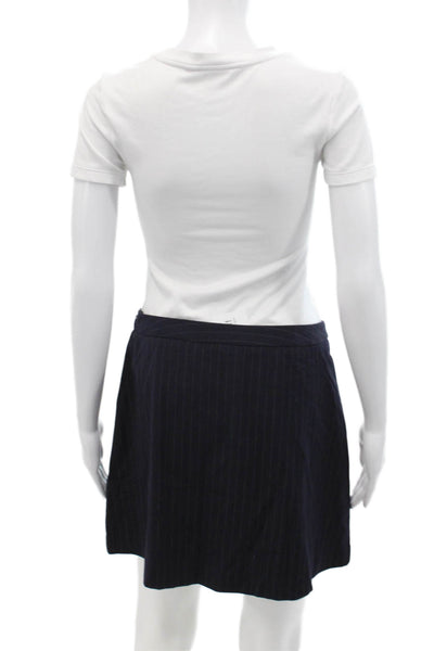 MNG Womens Textured Zip Striped Short Skit Navy Blue Size M