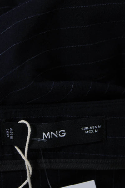 MNG Womens Textured Zip Striped Short Skit Navy Blue Size M