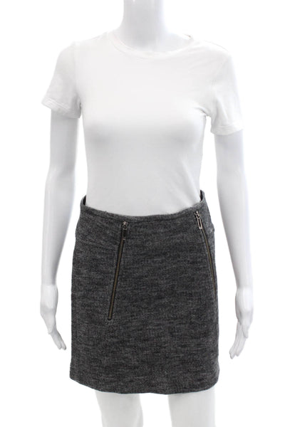 Vince Womens Wool Herringbone Front Zip Detail Mini Skirt Gray Size 2
