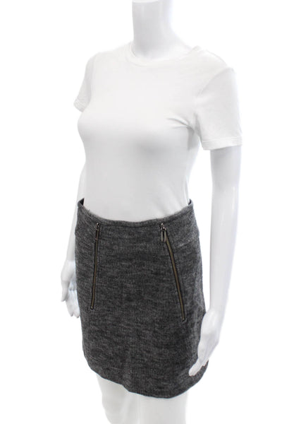 Vince Womens Wool Herringbone Front Zip Detail Mini Skirt Gray Size 2