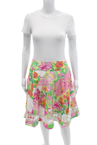 Lilly Pulitzer Womens Cotton Floral Zip Back A-line Skirt Pink Size 2