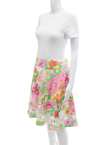 Lilly Pulitzer Womens Cotton Floral Zip Back A-line Skirt Pink Size 2