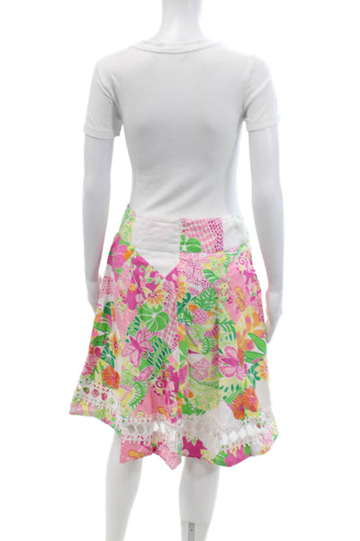 Lilly Pulitzer Womens Cotton Floral Zip Back A-line Skirt Pink Size 2