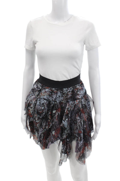 Catherine Malandrino Womens Silk Printed Layered Mini Skirt Multicolor Size 2