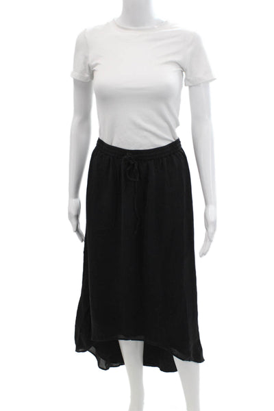 Joie Womens Silk Drawstring Layered Midi Asymmetric Skirt Solid Black Size XS