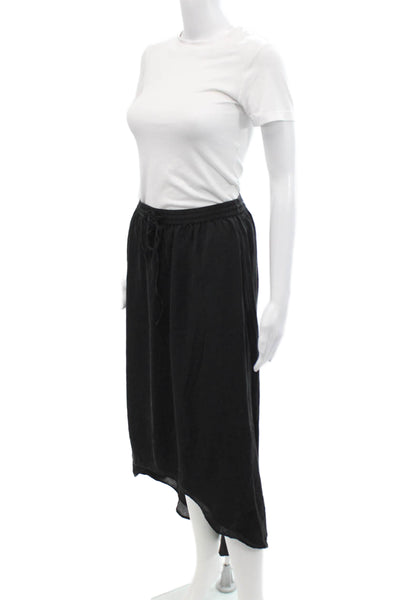 Joie Womens Silk Drawstring Layered Midi Asymmetric Skirt Solid Black Size XS