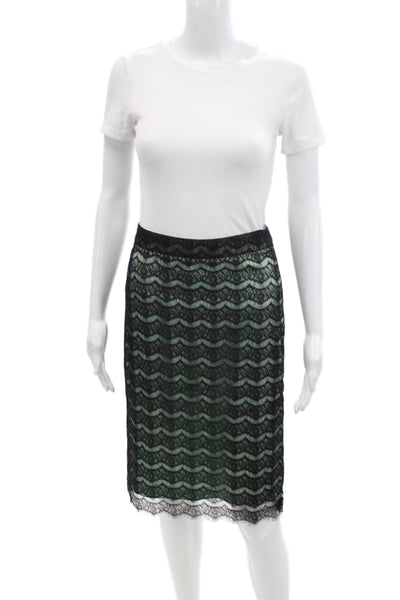 Milly Of New York Womens Lace Trim Side Zip Pencil Skirt Black Green Size 2