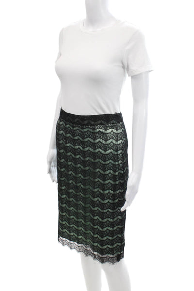 Milly Of New York Womens Lace Trim Side Zip Pencil Skirt Black Green Size 2