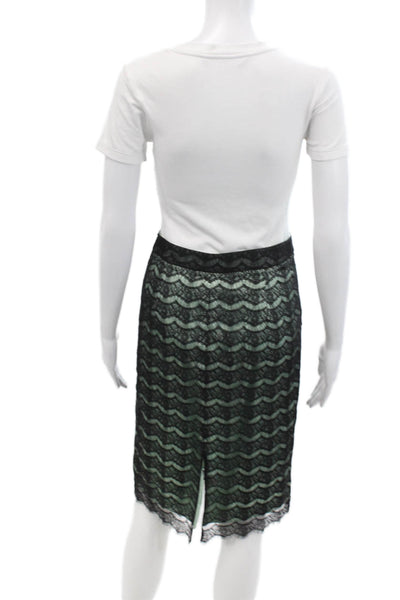 Milly Of New York Womens Lace Trim Side Zip Pencil Skirt Black Green Size 2