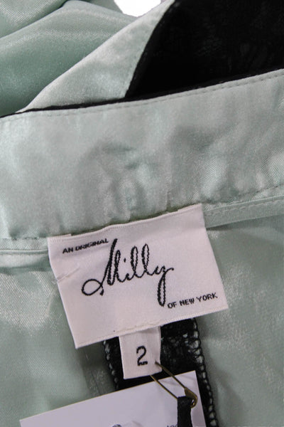 Milly Of New York Womens Lace Trim Side Zip Pencil Skirt Black Green Size 2
