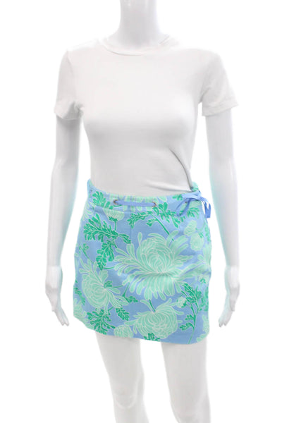 Tibi Womens Cotton Floral Print Side Zip Tie Detail Mini Skirt Blue Size 2