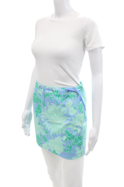 Tibi Womens Cotton Floral Print Side Zip Tie Detail Mini Skirt Blue Size 2