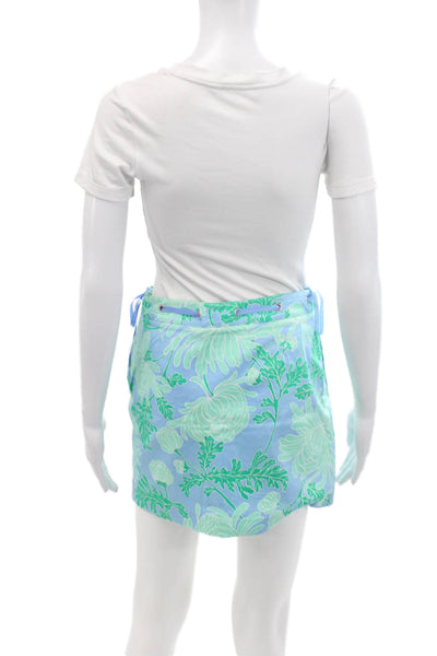 Tibi Womens Cotton Floral Print Side Zip Tie Detail Mini Skirt Blue Size 2