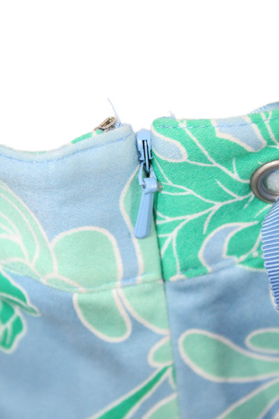 Tibi Womens Cotton Floral Print Side Zip Tie Detail Mini Skirt Blue Size 2
