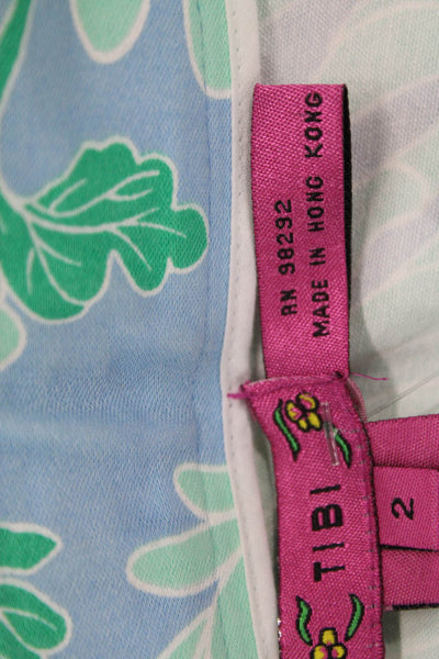 Tibi Womens Cotton Floral Print Side Zip Tie Detail Mini Skirt Blue Size 2
