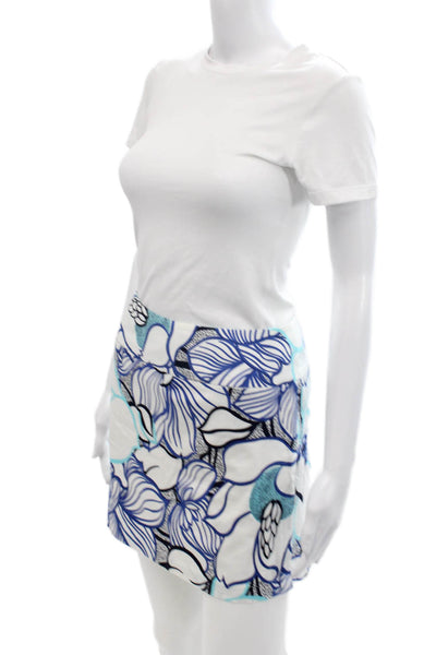 Elie Tahari Womens Cotton Floral Print Zip Back Lined Skirt Blue Size 0