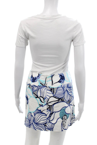 Elie Tahari Womens Cotton Floral Print Zip Back Lined Skirt Blue Size 0