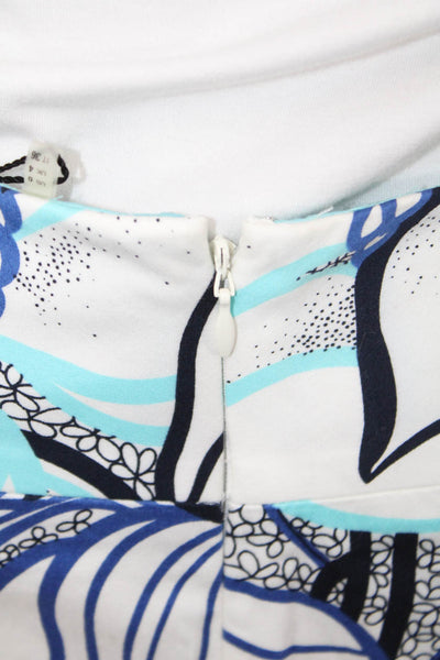Elie Tahari Womens Cotton Floral Print Zip Back Lined Skirt Blue Size 0
