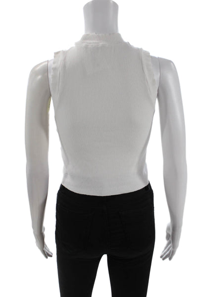 Zara Women Cropped Sleeveless Mock Neck Tank White Cotton Blend Size S