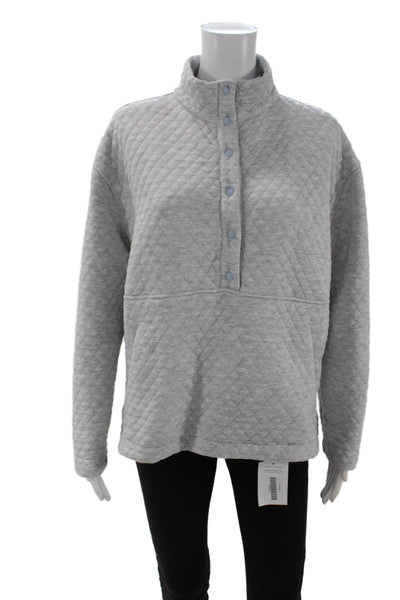Marine Layer Women Henley Sweatshirt Gray Argyle Mock Neck Snap Size L