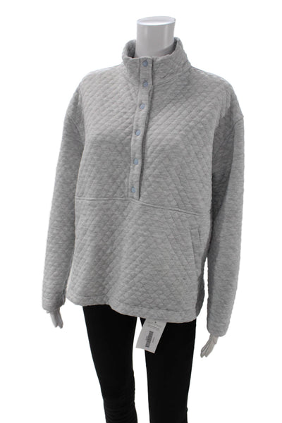 Marine Layer Women Henley Sweatshirt Gray Argyle Mock Neck Snap Size L