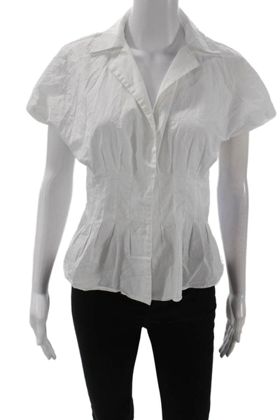 Zara Women Collared Button-Up Cotton Blouse Short Sleeve White Size M