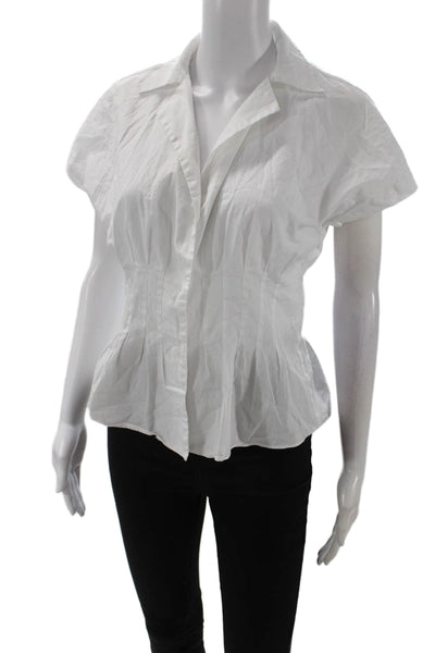 Zara Women Collared Button-Up Cotton Blouse Short Sleeve White Size M