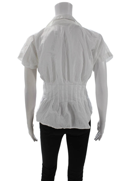 Zara Women Collared Button-Up Cotton Blouse Short Sleeve White Size M
