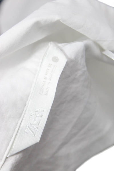 Zara Women Collared Button-Up Cotton Blouse Short Sleeve White Size M