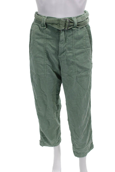 Zara Women Cargo Cropped Pants Green Buckle Size XS