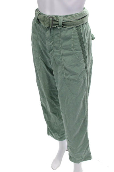 Zara Women Cargo Cropped Pants Green Buckle Size XS